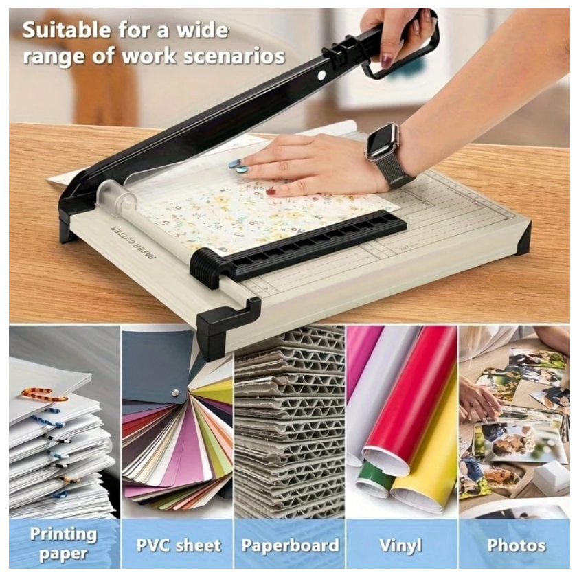 Effortless Cutting: 12-Inch Manual Trimmer & Cutter for 16 Sheets with Safety Features and Ergonomic Grip