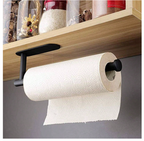 Stylish Black Wall-Mount Paper Towel Holder with Adhesive for Easy Installation - Perfect for Kitchen, Bathroom, and Pantry Organization