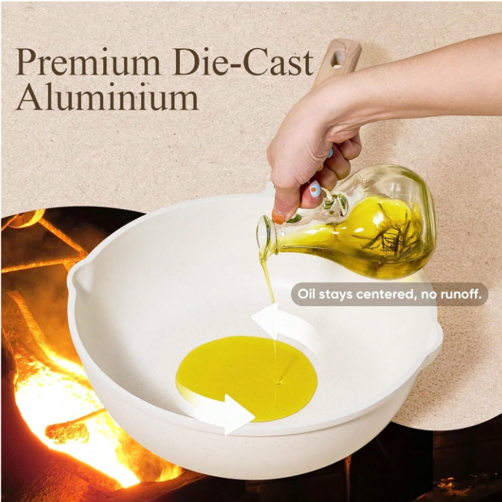 5-Piece Non-Stick Aluminum Cookware Set with White Ceramic Coating - Perfect Kitchen Essential & Gift for Moms