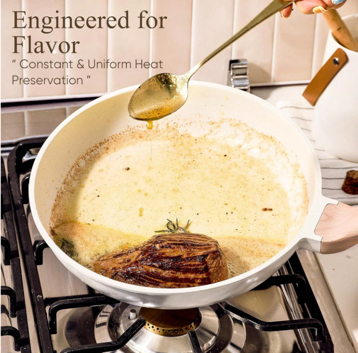 5-Piece Non-Stick Aluminum Cookware Set with White Ceramic Coating - Perfect Kitchen Essential & Gift for Moms