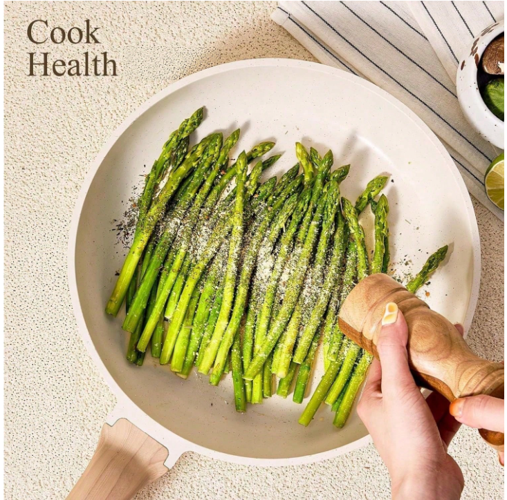 5-Piece Non-Stick Aluminum Cookware Set with White Ceramic Coating - Perfect Kitchen Essential & Gift for Moms