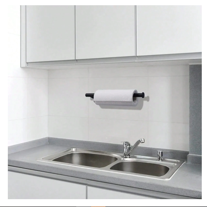 Stylish Black Wall-Mount Paper Towel Holder with Adhesive for Easy Installation - Perfect for Kitchen, Bathroom, and Pantry Organization