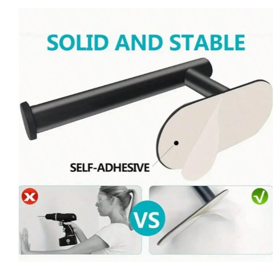 Stylish Black Wall-Mount Paper Towel Holder with Adhesive for Easy Installation - Perfect for Kitchen, Bathroom, and Pantry Organization