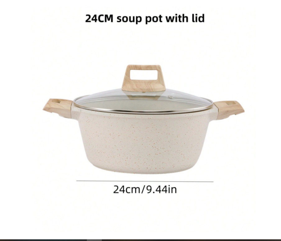 5-Piece Non-Stick Aluminum Cookware Set with White Ceramic Coating - Perfect Kitchen Essential & Gift for Moms