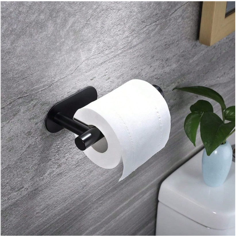 Stylish Black Wall-Mount Paper Towel Holder with Adhesive for Easy Installation - Perfect for Kitchen, Bathroom, and Pantry Organization
