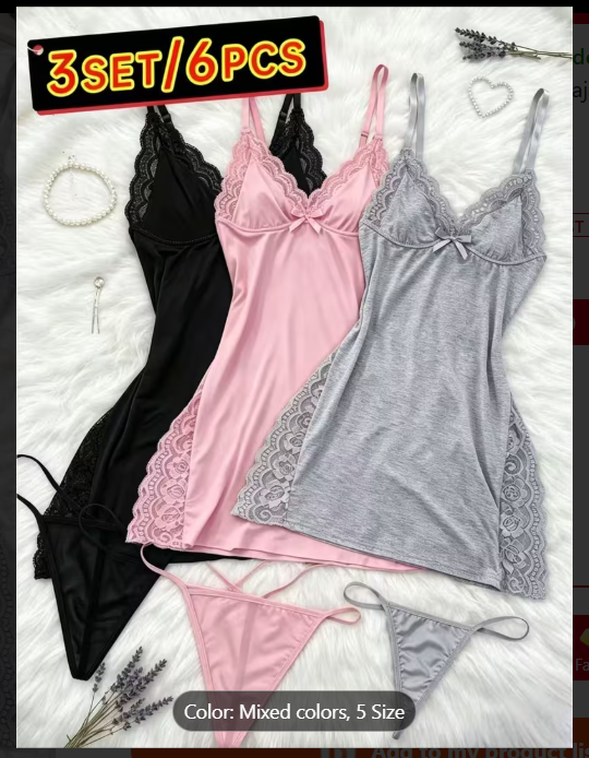 Elegant Lace Pajama Set for Women - 3-Piece Solid Color Loungewear with Side Slit Skirt