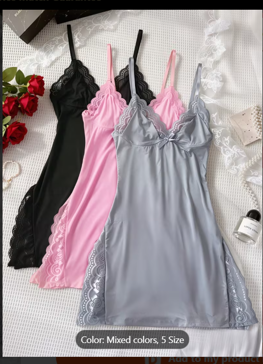 Elegant Lace Pajama Set for Women - 3-Piece Solid Color Loungewear with Side Slit Skirt