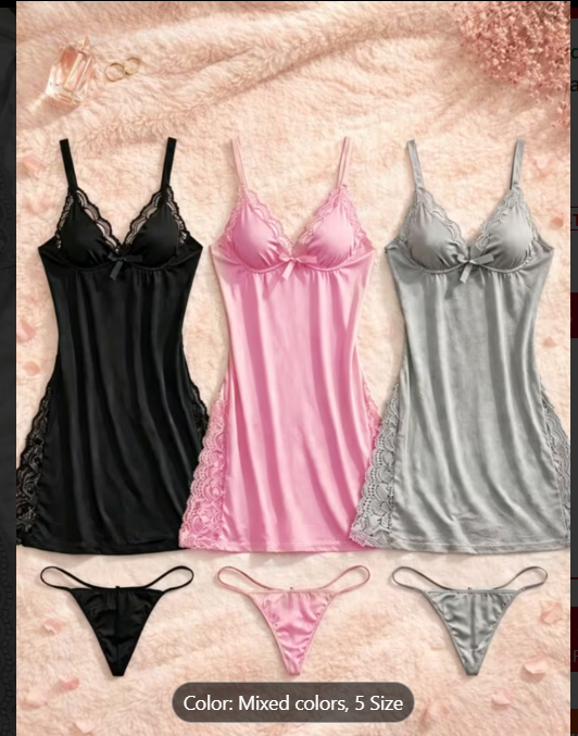 Elegant Lace Pajama Set for Women - 3-Piece Solid Color Loungewear with Side Slit Skirt