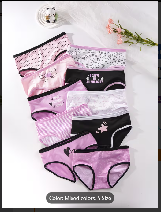 8-Piece Girls Underwear Set with Letter Print Briefs - Fun & Comfortable Student Shorts