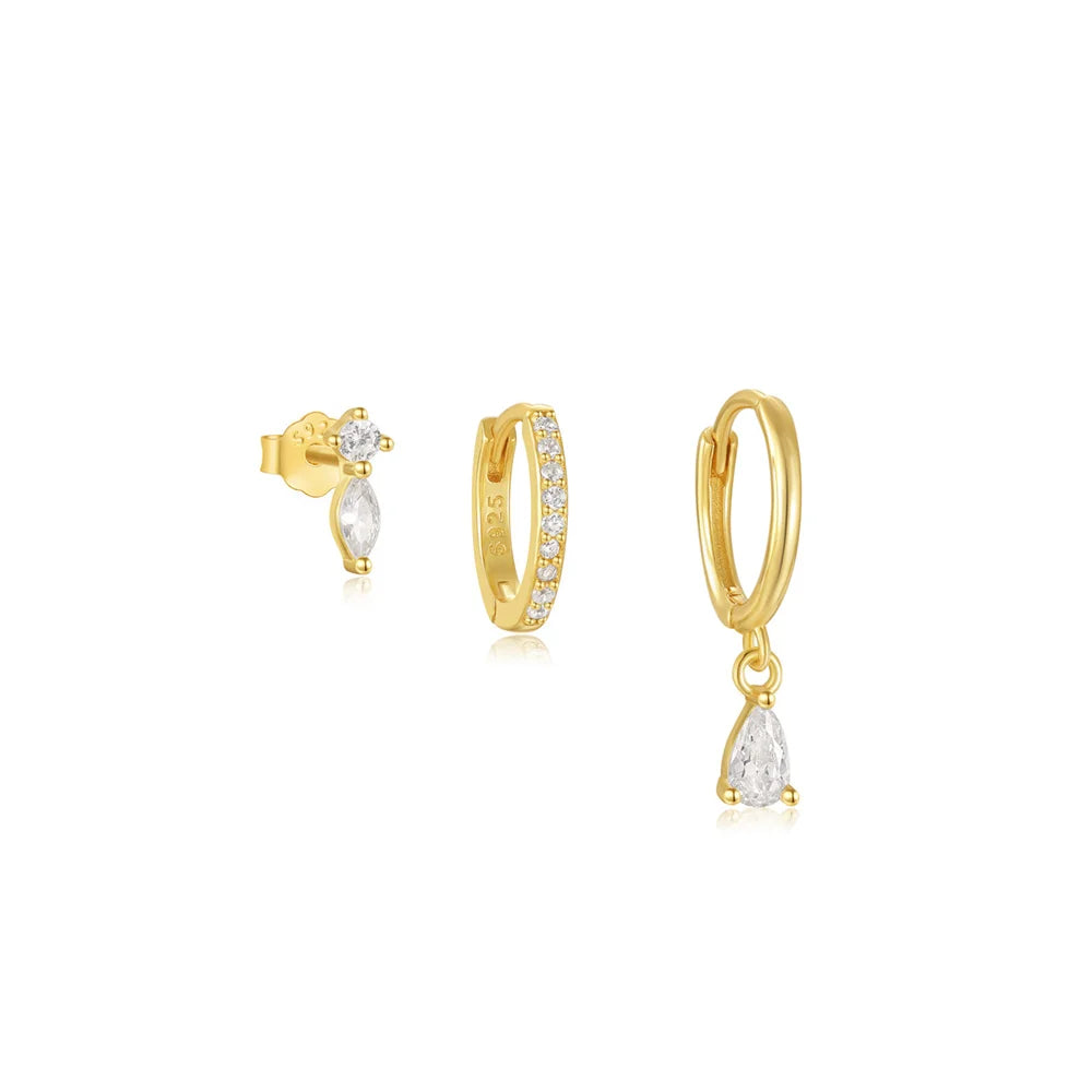 ROXI 925 Sterling Silver WaterDrop/Flower/Pearl Earring Set For Women 18k Gold Plated 3 piece Earring Party Jewelry Gifts