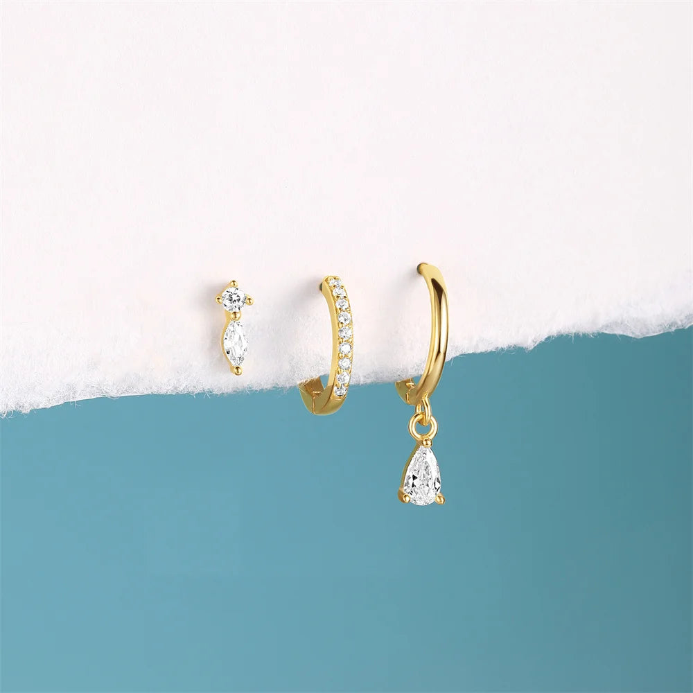 ROXI 925 Sterling Silver WaterDrop/Flower/Pearl Earring Set For Women 18k Gold Plated 3 piece Earring Party Jewelry Gifts