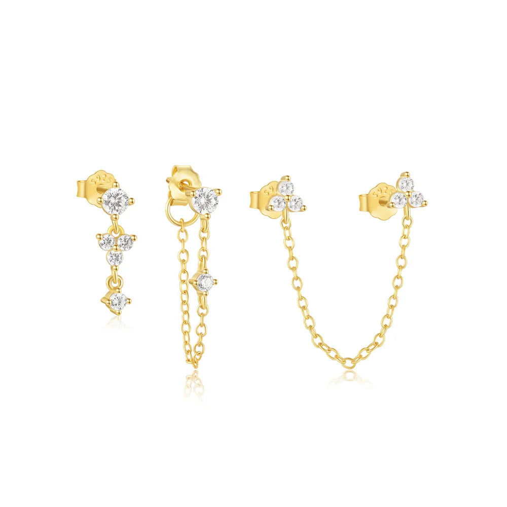 ROXI 925 Sterling Silver WaterDrop/Flower/Pearl Earring Set For Women 18k Gold Plated 3 piece Earring Party Jewelry Gifts