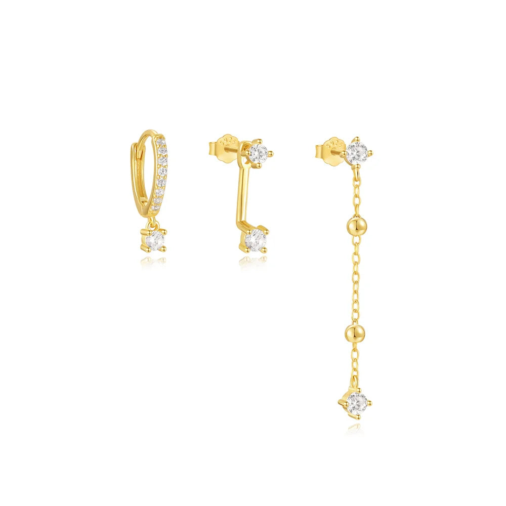 ROXI 925 Sterling Silver WaterDrop/Flower/Pearl Earring Set For Women 18k Gold Plated 3 piece Earring Party Jewelry Gifts