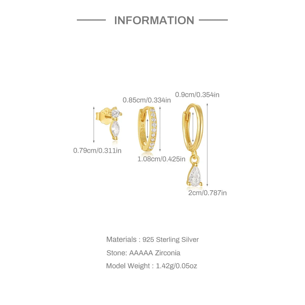 ROXI 925 Sterling Silver WaterDrop/Flower/Pearl Earring Set For Women 18k Gold Plated 3 piece Earring Party Jewelry Gifts