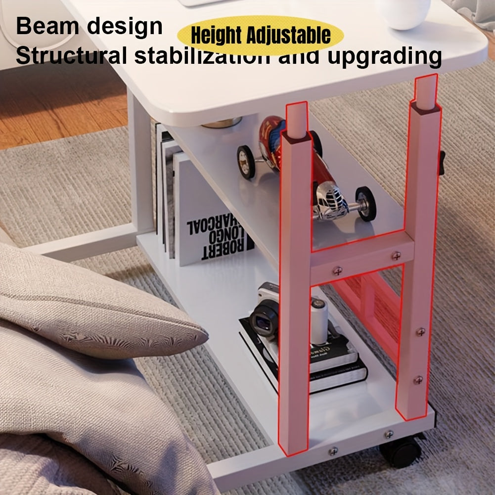 Height-Adjustable Mobile Computer Desk with Wheels