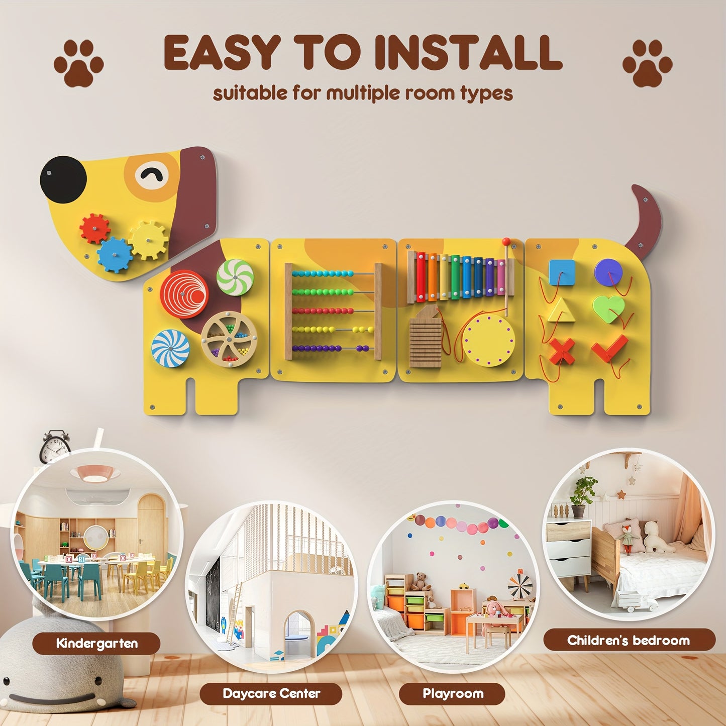 12-in-1 Interactive Dog Activity Wall Busy Board for Toddlers