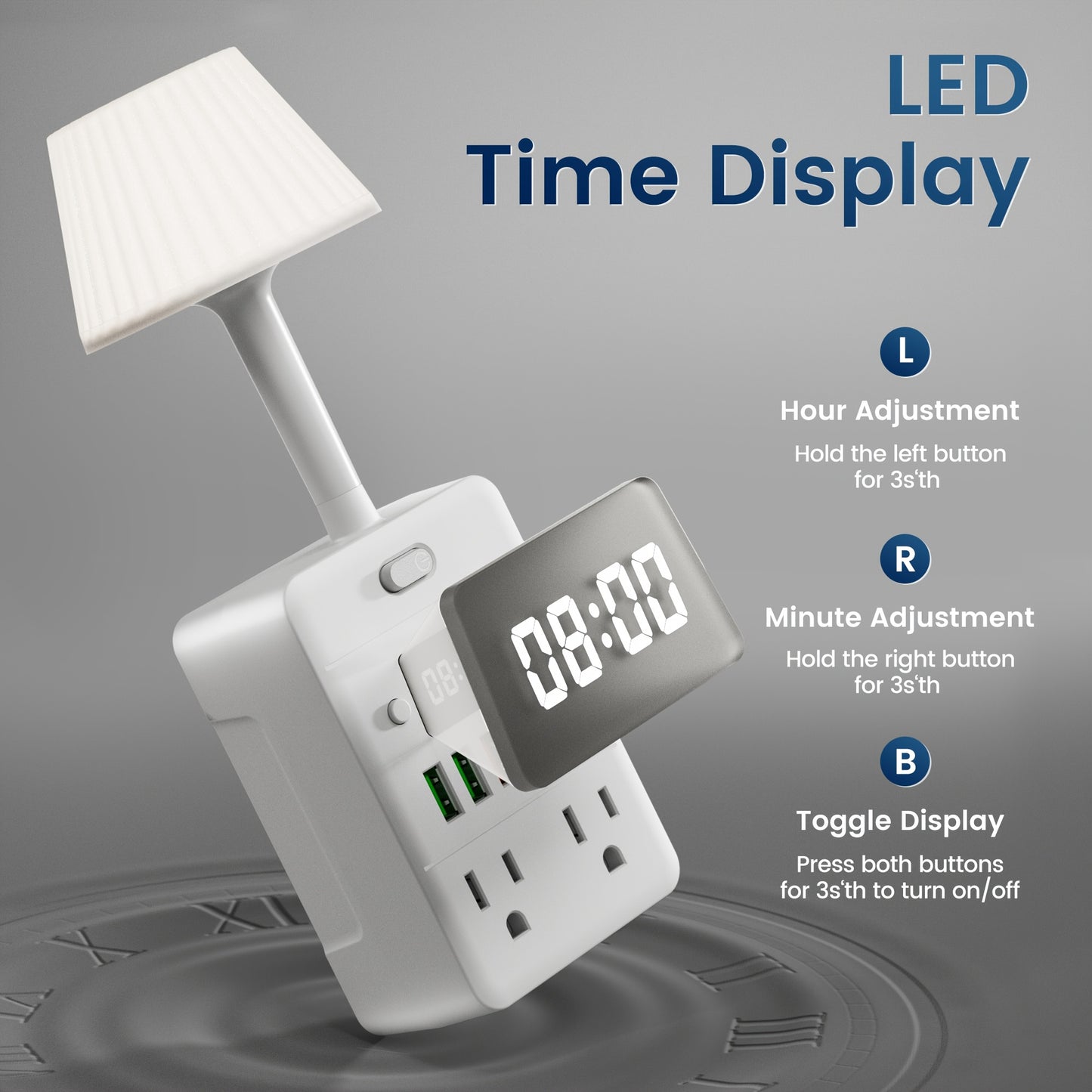 11-in-1 Power Strip with Clock, Desk Lamp & Overload Protection