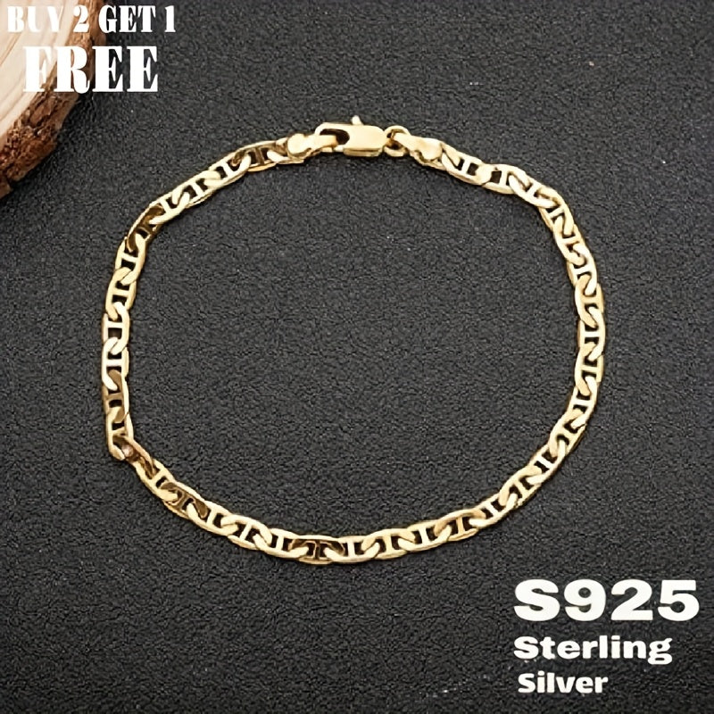 S925 Sterling Silver Pig Nose Necklace, 24K Gold Plated Marina Link Chain, Gift for Teenager