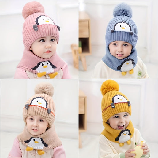 2pc Penguin-Themed Knit Winter Hats for Boys & Girls