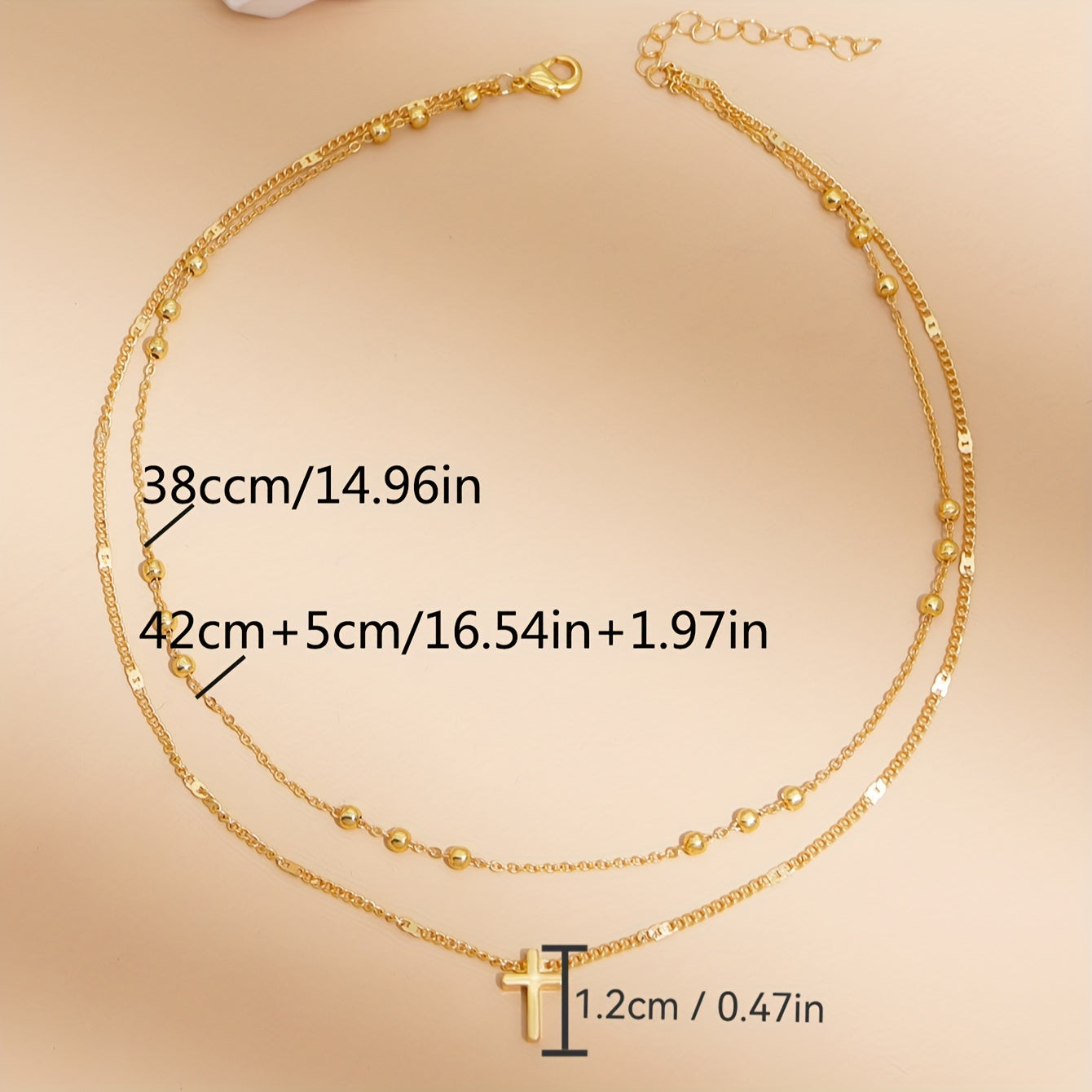 Vintage Cross Pendant Necklace | Double Layered Beads & Clavicle Chain Design | Women's Fashion Jewelry Gift