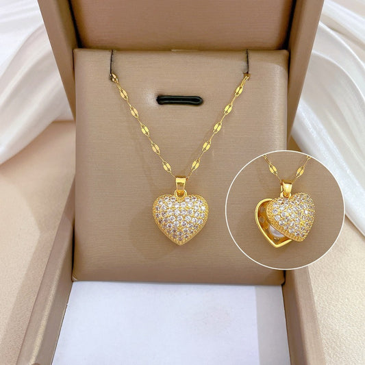 1pc Plated Golden-Toned Heart Locket Necklace - 3A Zirconia Accents, Color-Retaining, Romantic & Sentimental Jewelry