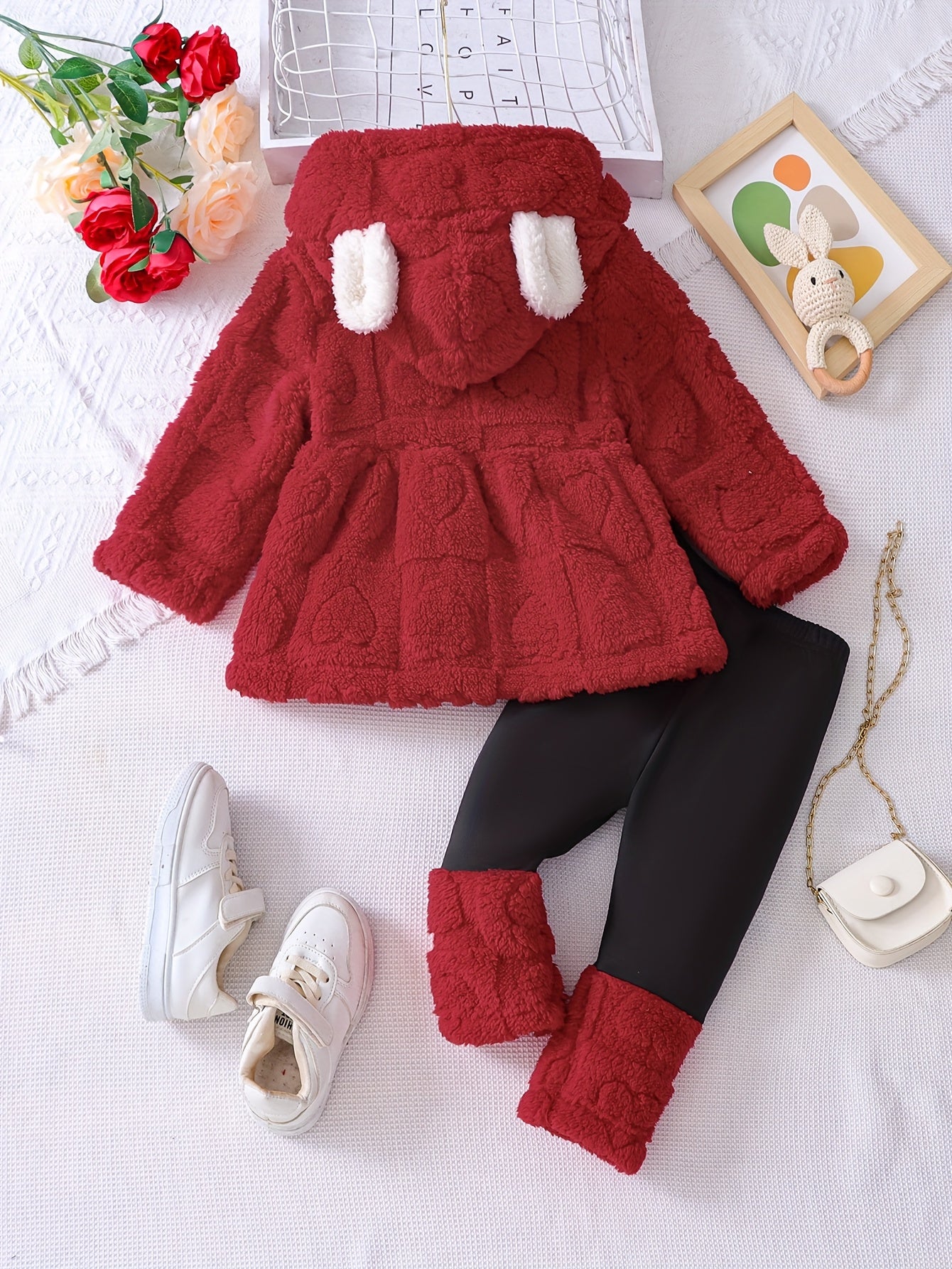 2pc Girls' Jacquard Cardigan & Patchwork Pants Set