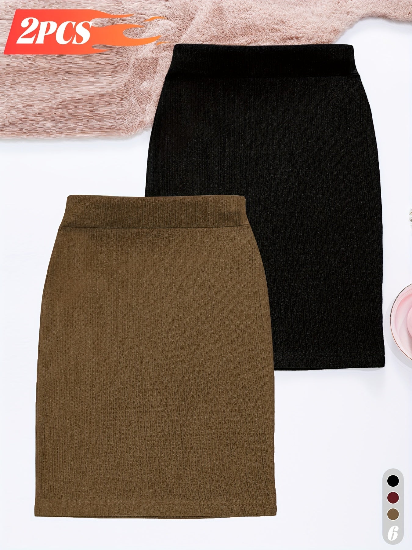 2-Pack Women's Glitter Pencil Skirts – High-Waist Shiny Slim-Fit Knee-Length