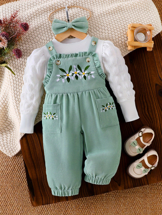 🌸 3-Piece Baby Girl Outfit Set: Floral Romper, Headband & Bow Jumpsuit (0-24 Months)
