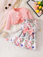 Baby Girl Ruffle Jacket & Butterfly Dress Set – Pink Plaid 2-Piece Outfit