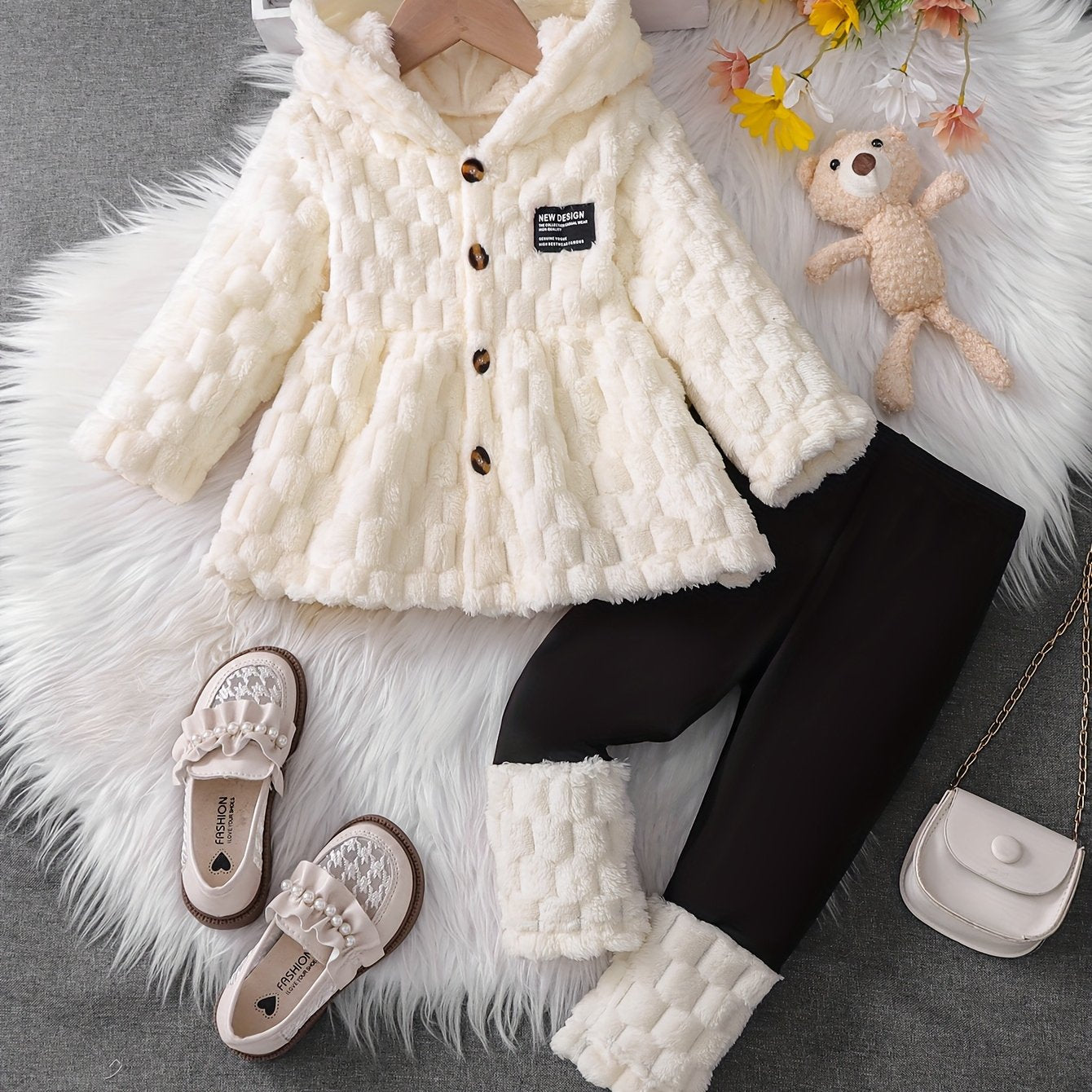 2pc Girls' Jacquard Cardigan & Patchwork Pants Set