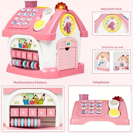 🏠 8-in-1 Multi-Functional Baby Activity Playhouse (Pink): Toddler Educational House with Music & Sensory Learning Games (1st Birthday Gift)