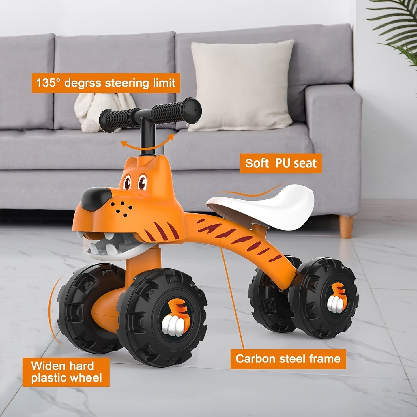 🚴 Baby Balance Bike/Tricycle for 12-24 Months: 4-Wheel Stability, Wide 9" Wheels, Moving Face (No Pedal Ride-On, First Birthday/Christmas Gift)