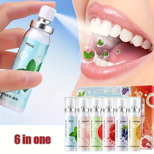 🍑 6 Pcs Fresh Breath Spray Set - Alcohol-Free & Sugar-Free Mouth Freshener (Multi-Flavor Pack)