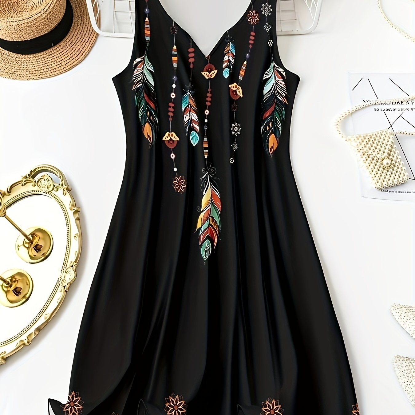 Summer V-neck Print Vest Dress