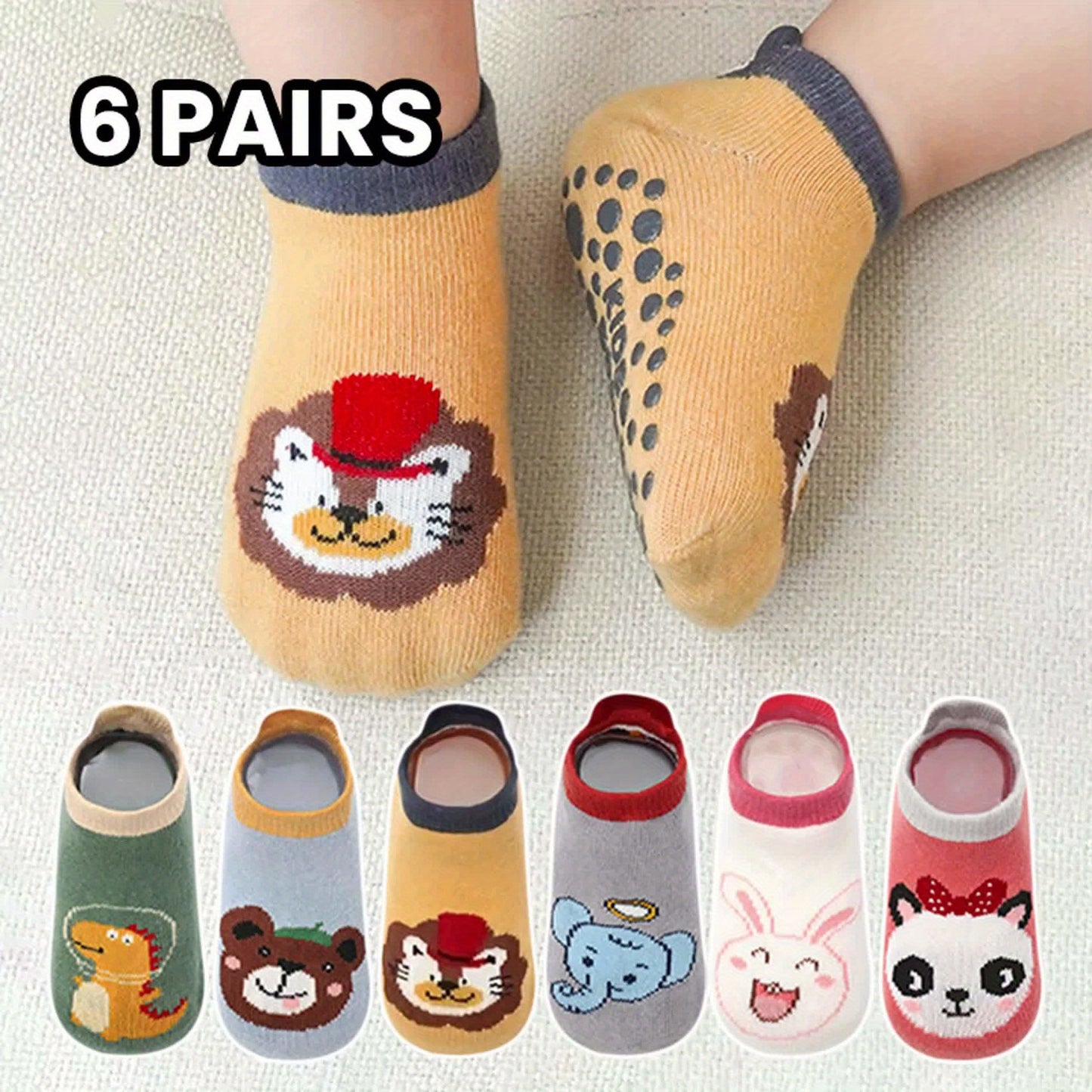 6 Pairs Non-Slip Toddler Socks with Tail Gels