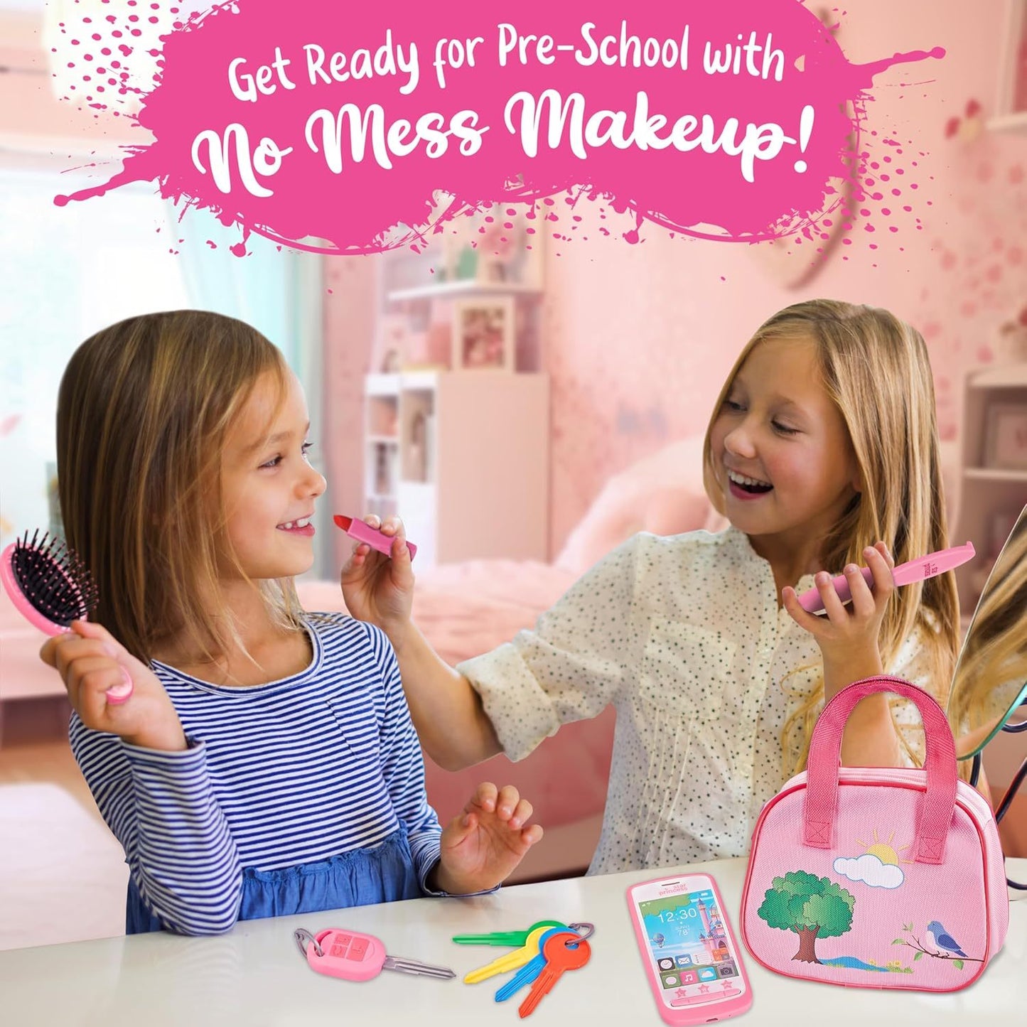 Play Purse Set for Toddlers with Pretend Makeup & Smartphone