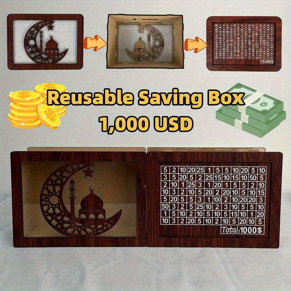Wooden Savings Box with Money Goal Tracking – Numbered Cash Saver Bank