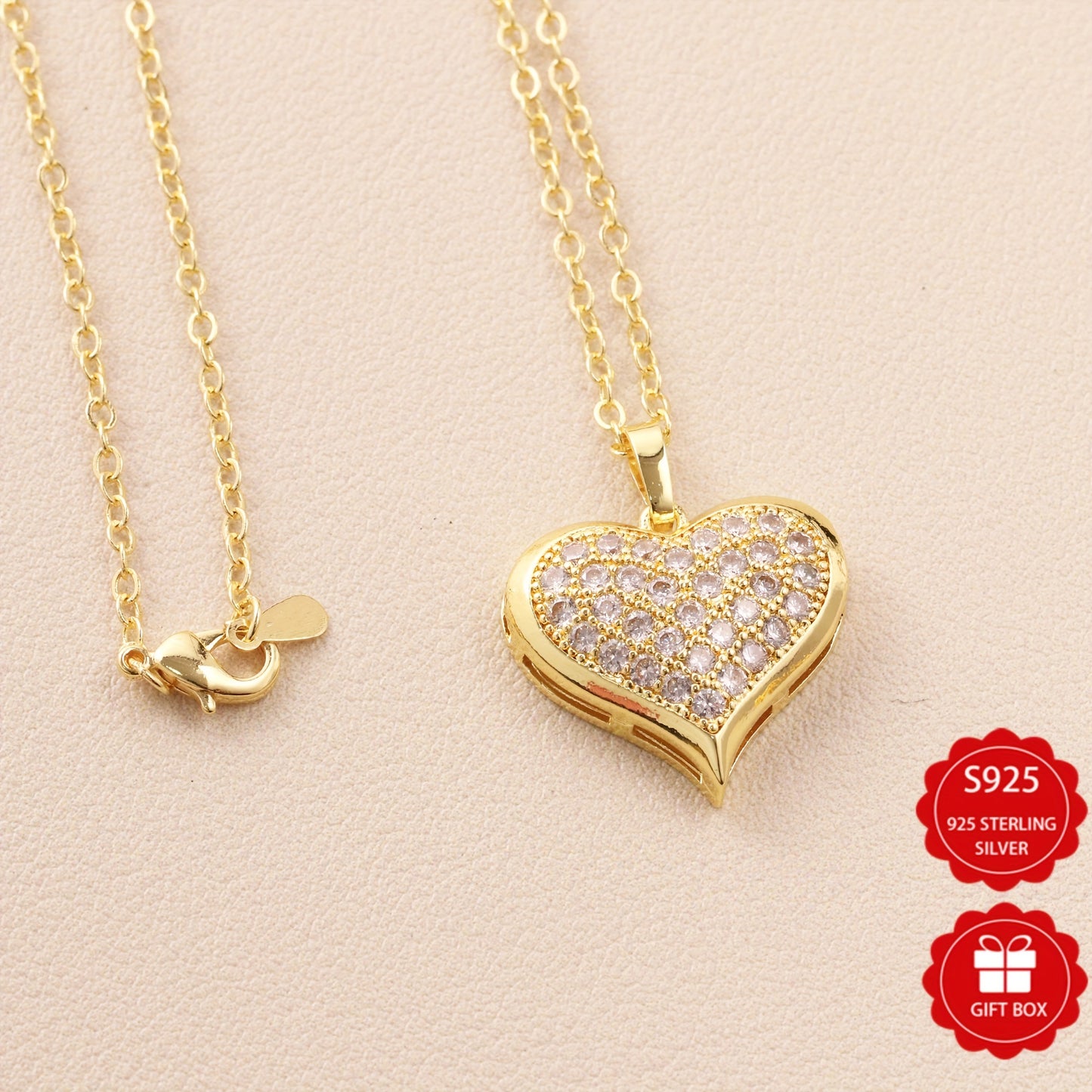 💎 925 Sterling Silver & 5A Zirconia Jewelry Set: Luxury Love Earrings and Carved Pendant Necklace Gift for Her