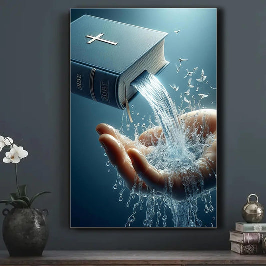 [2D Flat] 1 Cheap Wood Canvas Painting, Christian Falls Wrapped Canvas. Art Deco, Classical Modern Style Religious Scriptures Mural, Religious Spirit Gift Room Decoration Aesthetics, Classroom