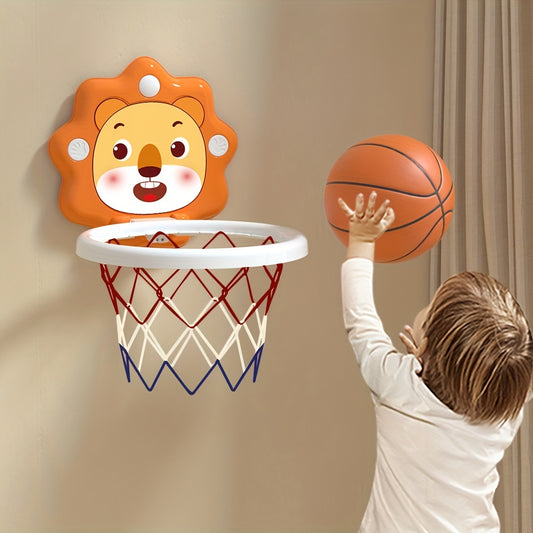 Kids' Wall-Mounted Cartoon Animal Basketball Hoop Set