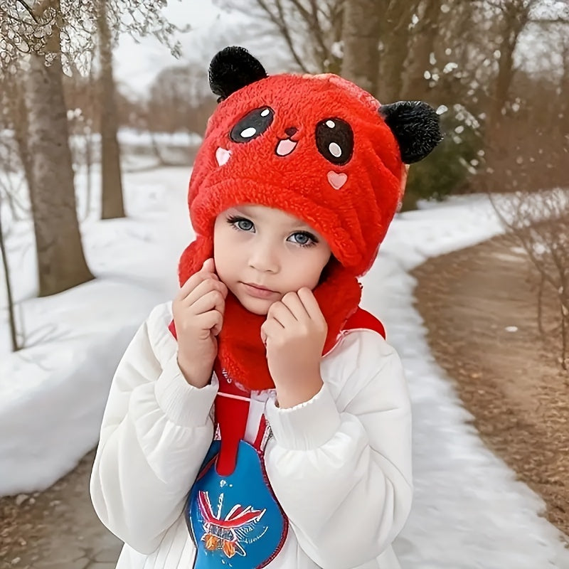 🐾 Cozy Cartoon Animal Ear-Warming Beanie & Neck Warmer Set for Kids (Ages 3-14): Soft, Thick Lined Winter Hat