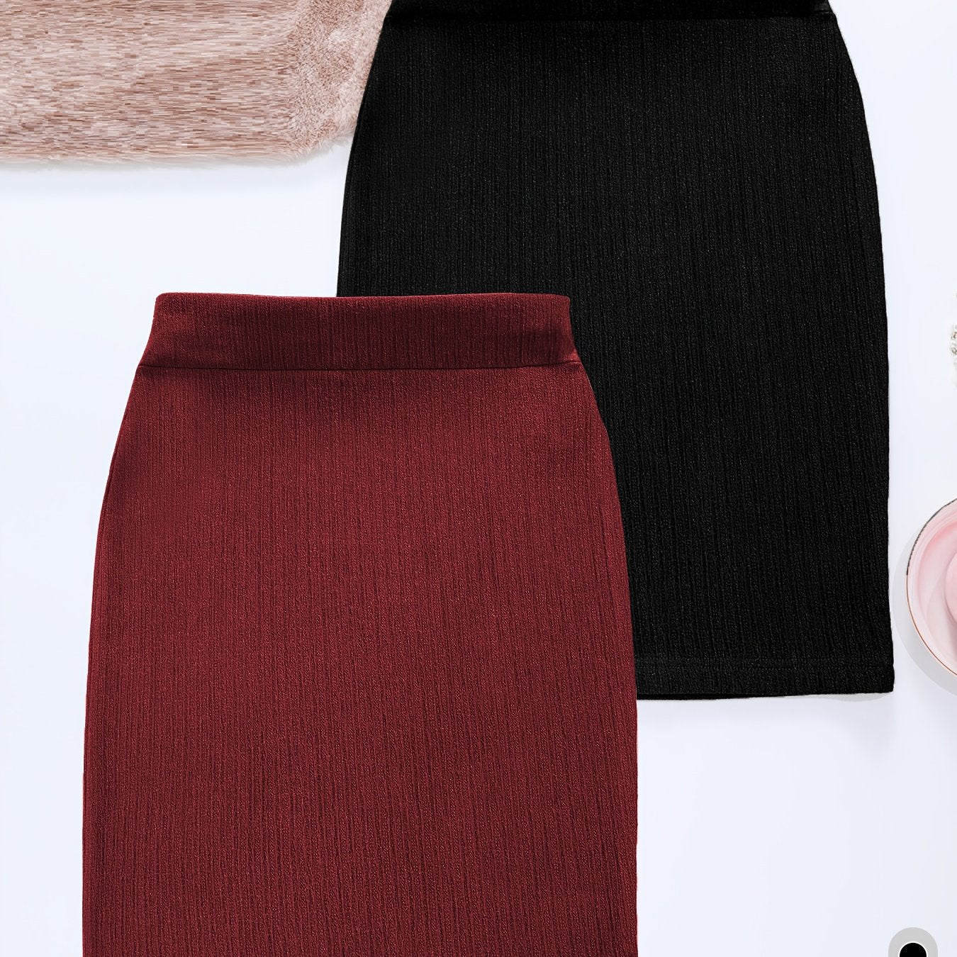 2-Pack Women's Glitter Pencil Skirts – High-Waist Shiny Slim-Fit Knee-Length