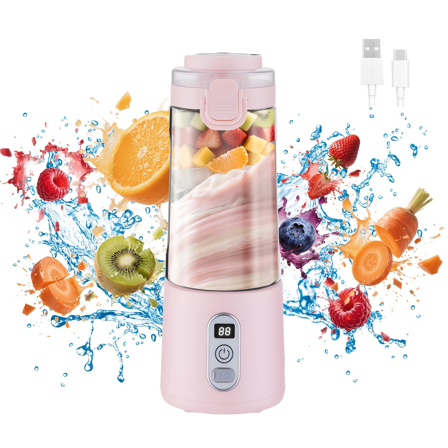 🥤 3-in-1 Portable USB Blender & Juicer: Handheld, 6-Blade System, Digital Display (40-Second Quick Blend for Smoothies & Shakes)