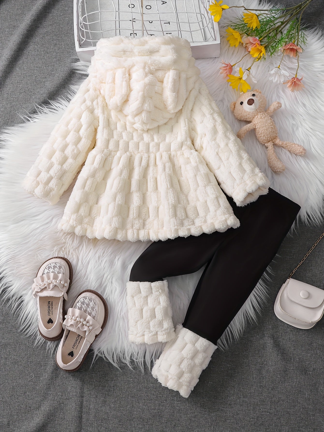 2pc Girls' Jacquard Cardigan & Patchwork Pants Set