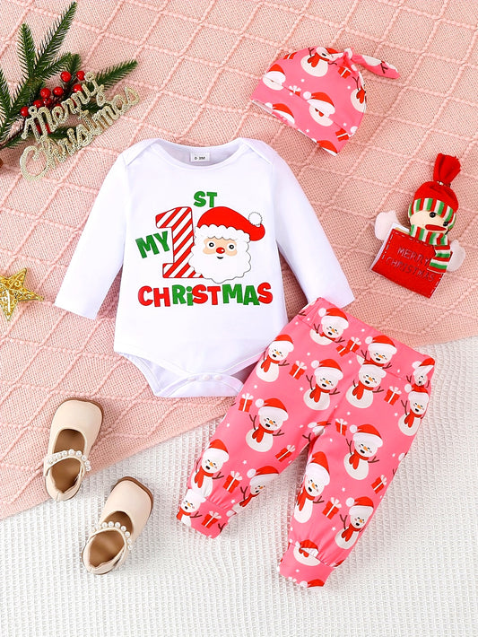 3pc Christmas Bodysuit, Pants, & Hat Set