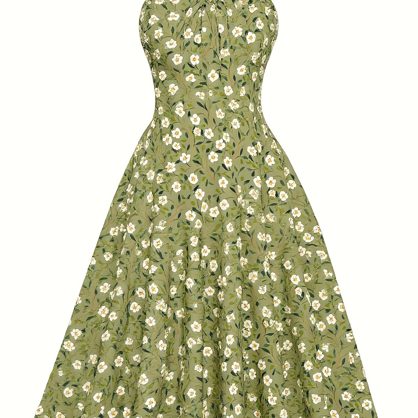 Summer New Floral Camisole Dress with Waist Cinching Over-the-Knee Skirt in Soft Beach Style