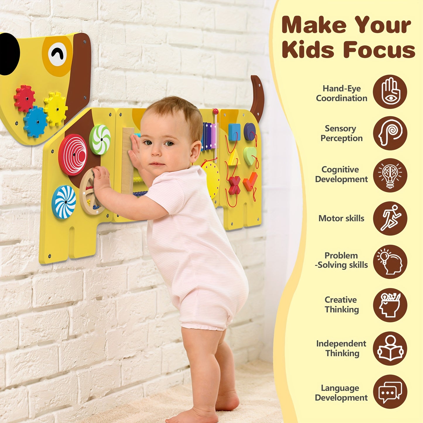 12-in-1 Interactive Dog Activity Wall Busy Board for Toddlers