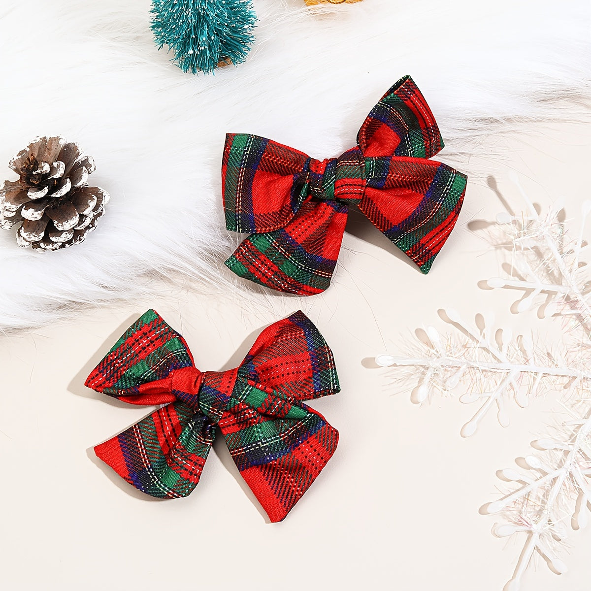 2pc Christmas Tartan Plaid Hair Bow Clips