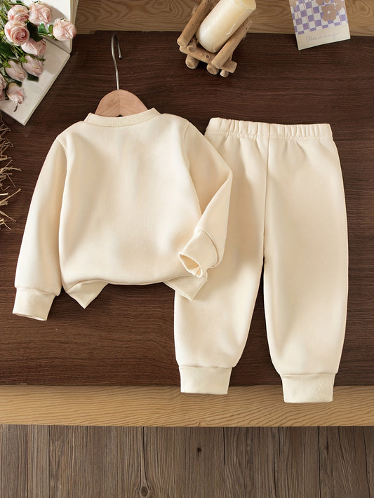 Baby Girl 2pc Heart & Letter Print Outfit – Warm Pullover & Pants Set
