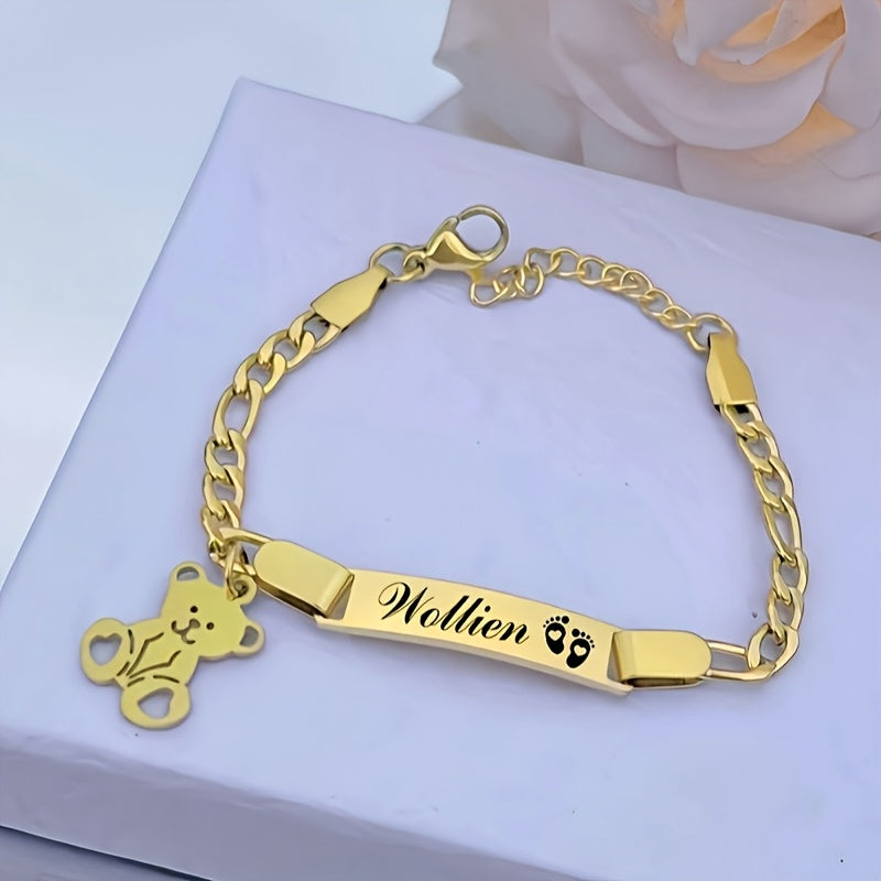 Custom Stainless Steel Bear Bracelet, Graduation Gift for kids, Holiday Wearing